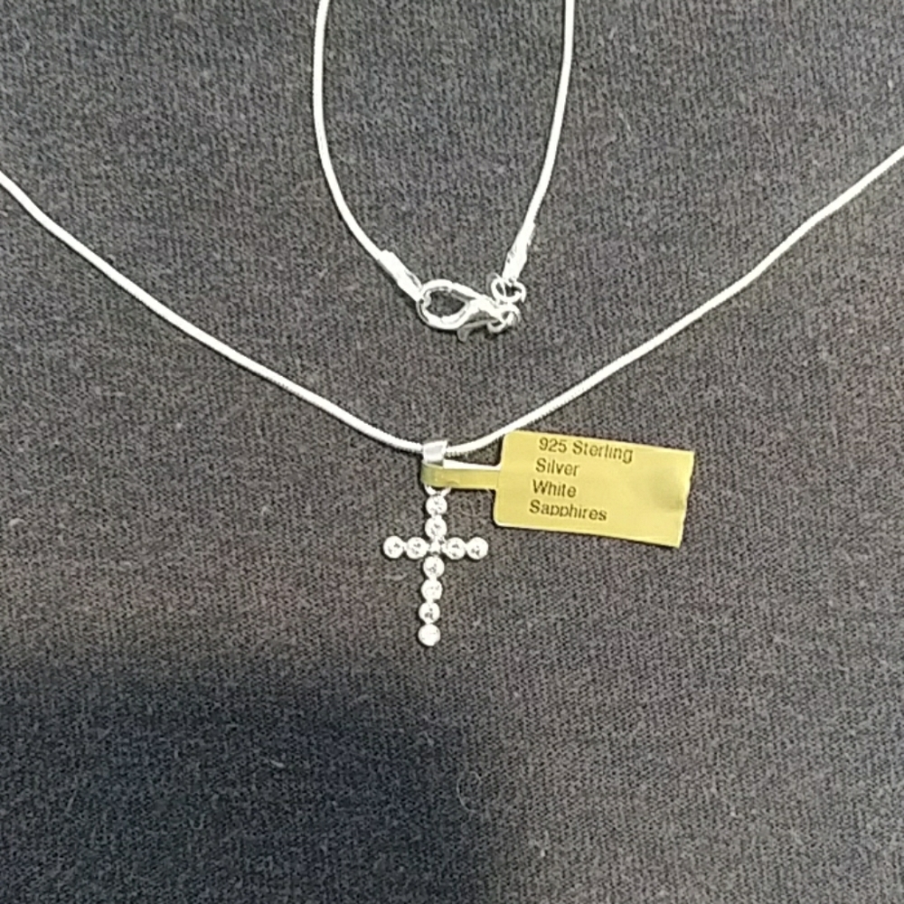 Sterling silver and white sapphire cross pendant